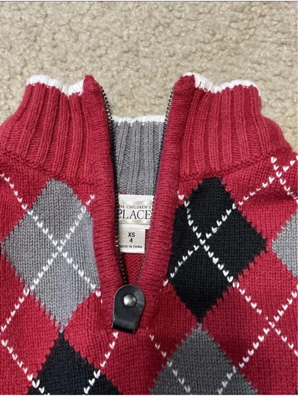 The Children’s Place Boys Sz XS 4 Quarter Zip Sweater Red Gray